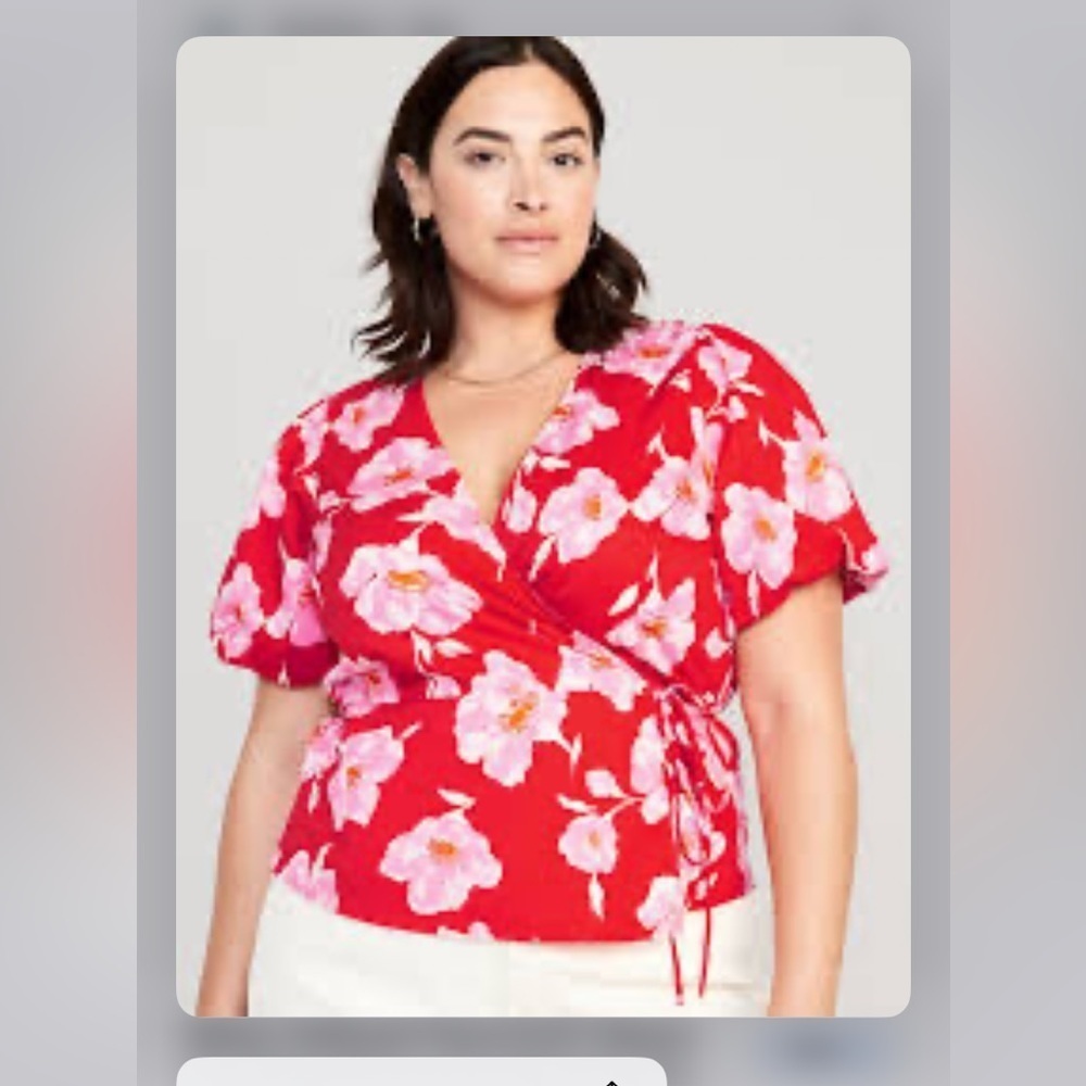 Old navy Waist-Defined Floral Puff-Sleeve Tie-Wrap Blouse